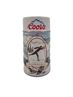 Coors Stein Rocky Mountain Legend Series Skiing Brazil Full Relief Vintage